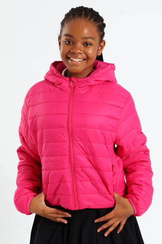 Girls Nylon Puffer - Cerise sold by Edgars