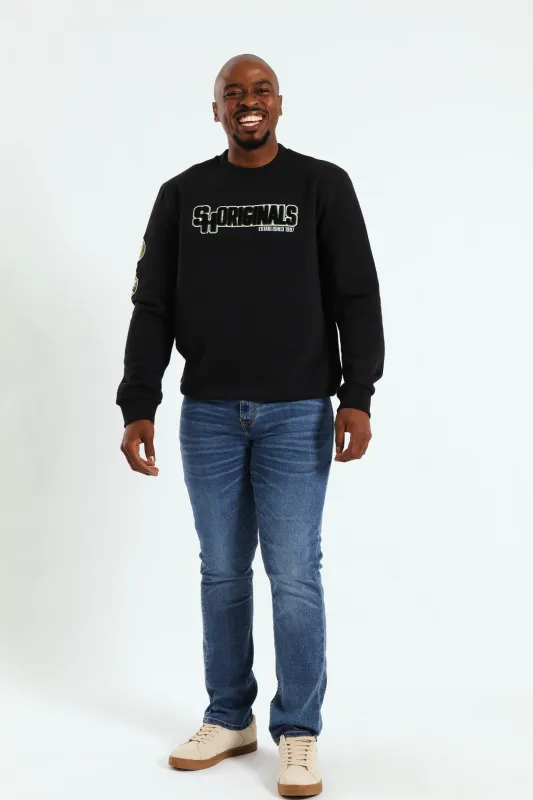 Badge Crew Sweat Top - Black sold by Edgars 