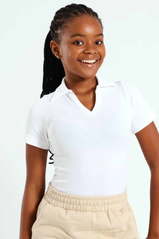 Girls J Collar Seamless Bodysuit - White sold by Edgars
