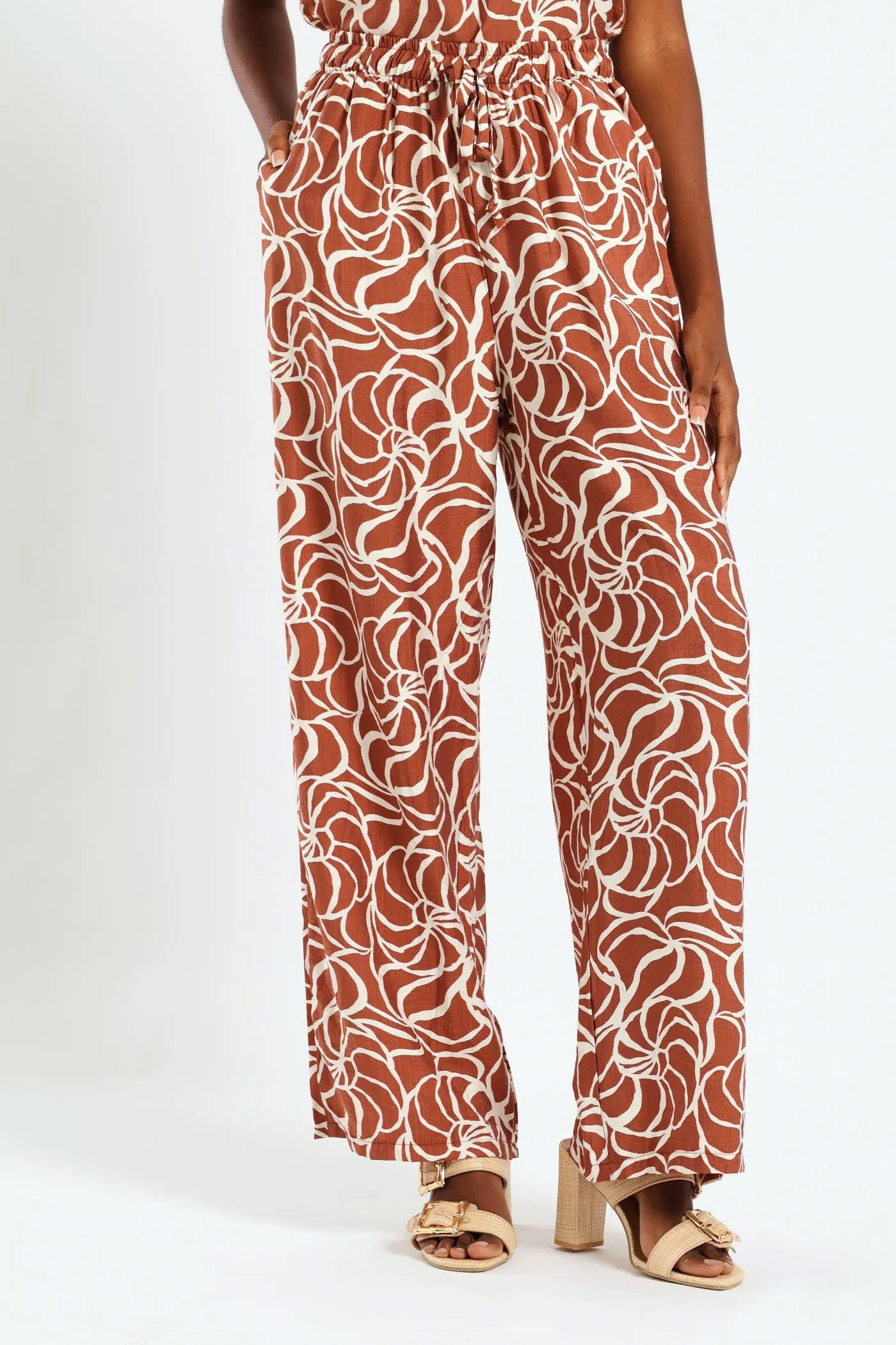 Pull-On Drawstring Wideleg Pant - Rust/Cream sold by Edgars