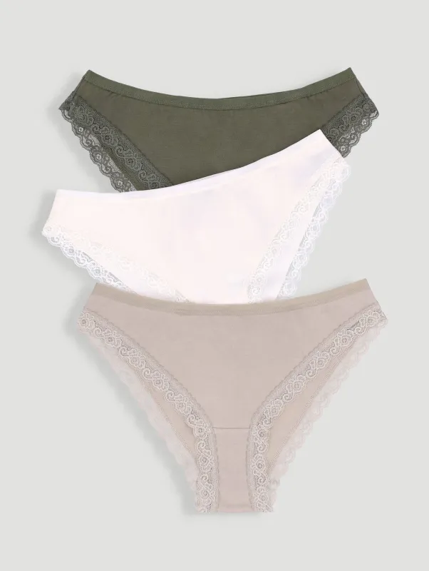 3 Pack Cotton Stretch Brazilian Panties - Olive/Taupe/Tofu sold by Edgars