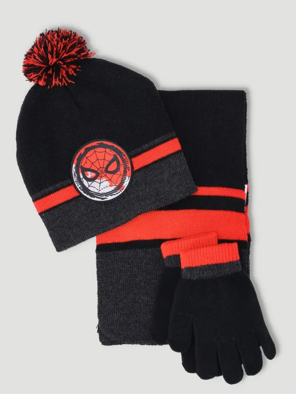 Pre-Boys Spiderman 3 Pack Beanie Glove Scarf Set - Red sold by Edgars 