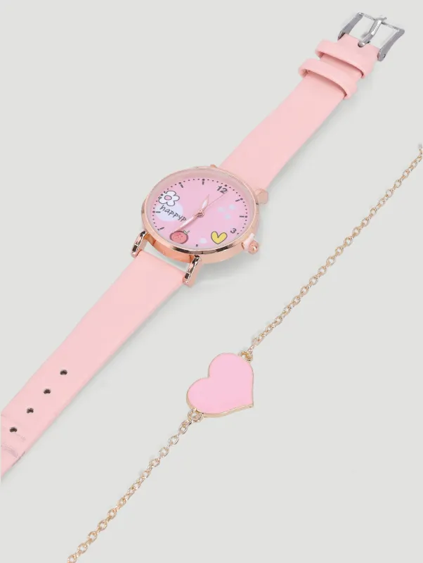 Pre-Girls Hearts Watch & Bracelett Set - Pink sold by Edgars 