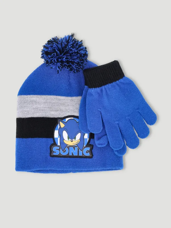 Pre-Boys Sonic Beanie And Glove Set - Black/Grey sold by Edgars