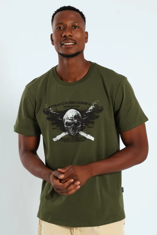 Skull Wings Print Tee - Fatigue sold by Edgars
