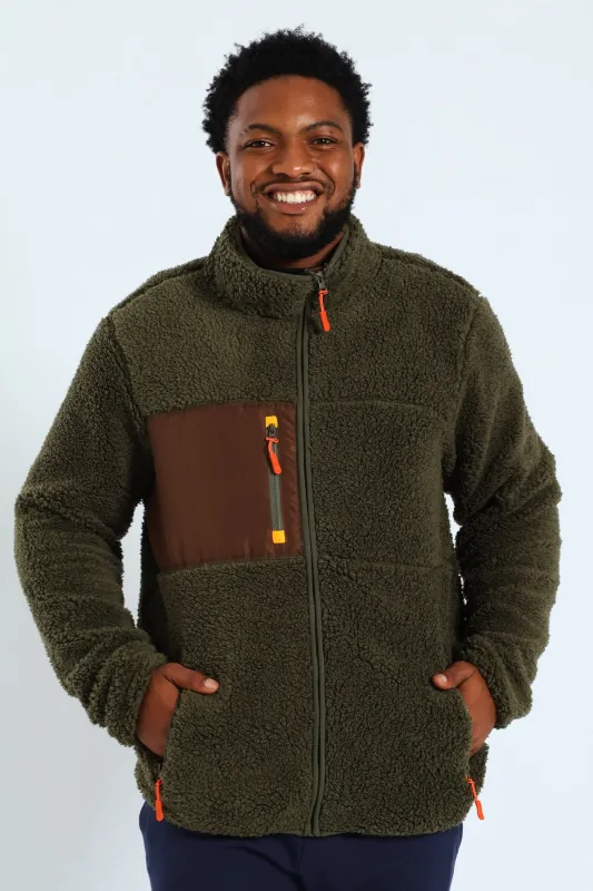 Borg Nylon Zip Through Track Top - Olive sold by Edgars 