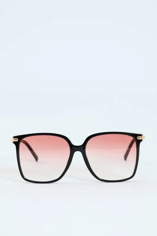 Cat Eye Gold Chain Trim Temple Sunglasses - Burgundy made by Edgars