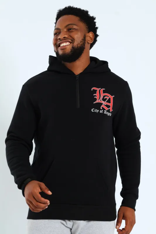 Back Print Zip Detail Hoody - Black made by Swagga