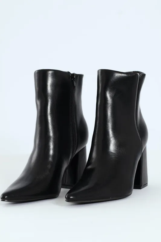 Pointy Block Heel Ankle Boot - Black sold by Edgars