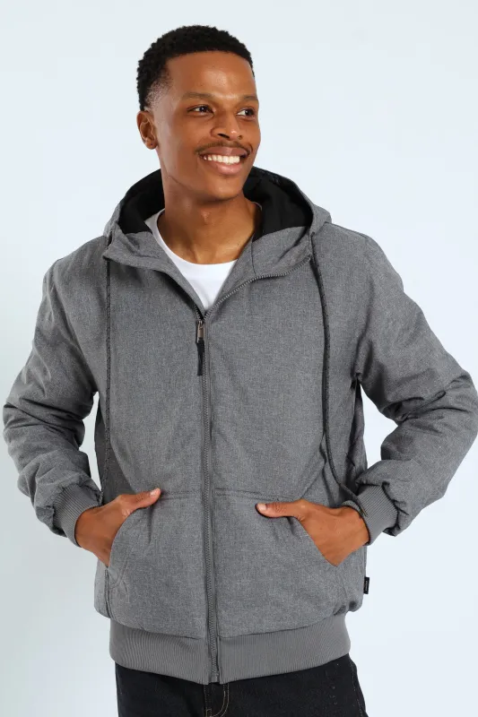 Padded Texture Hood Bomber - Grey sold by Edgars