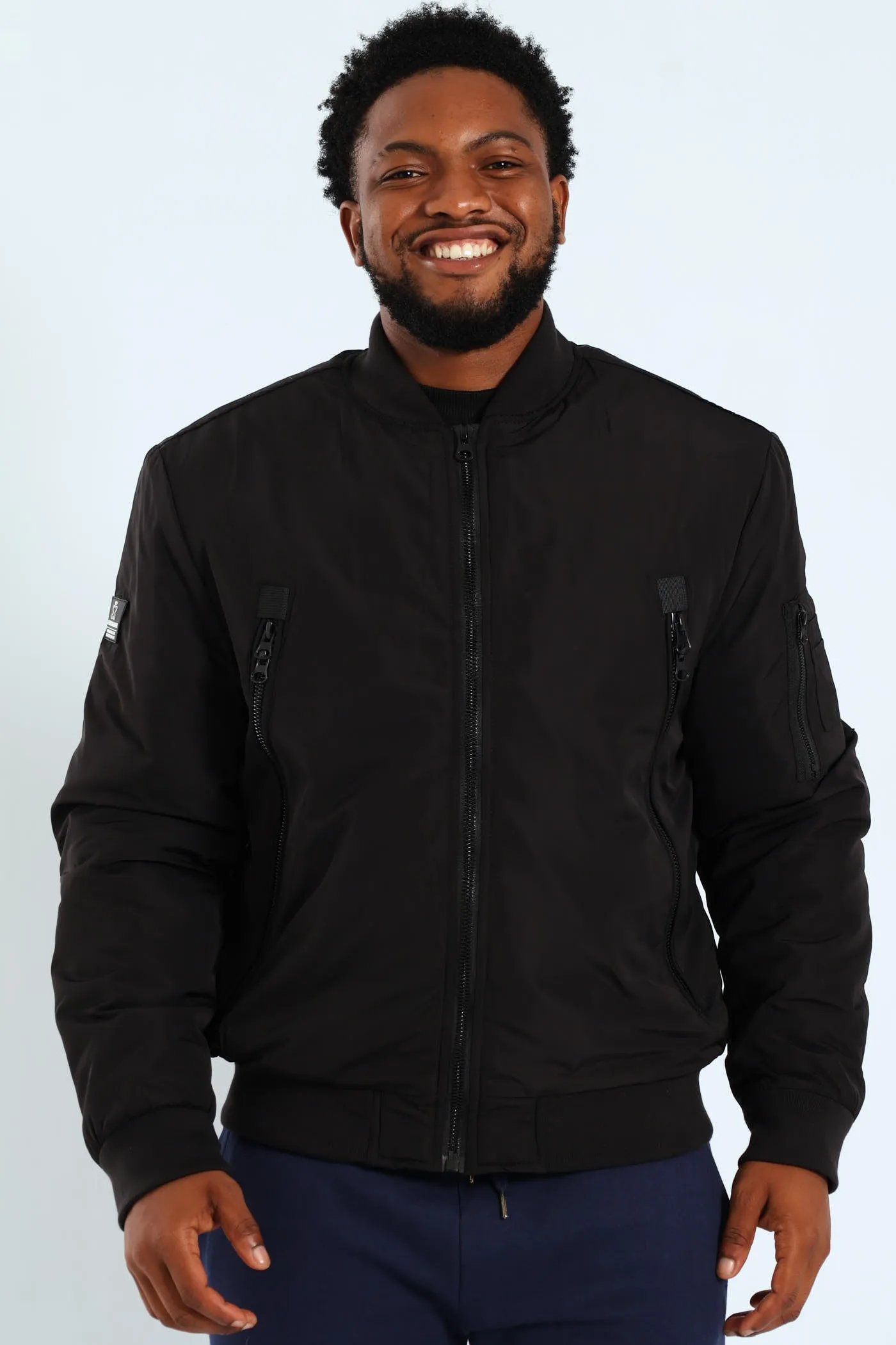 Longer Zip Bomber Jacket - Black sold by Edgars