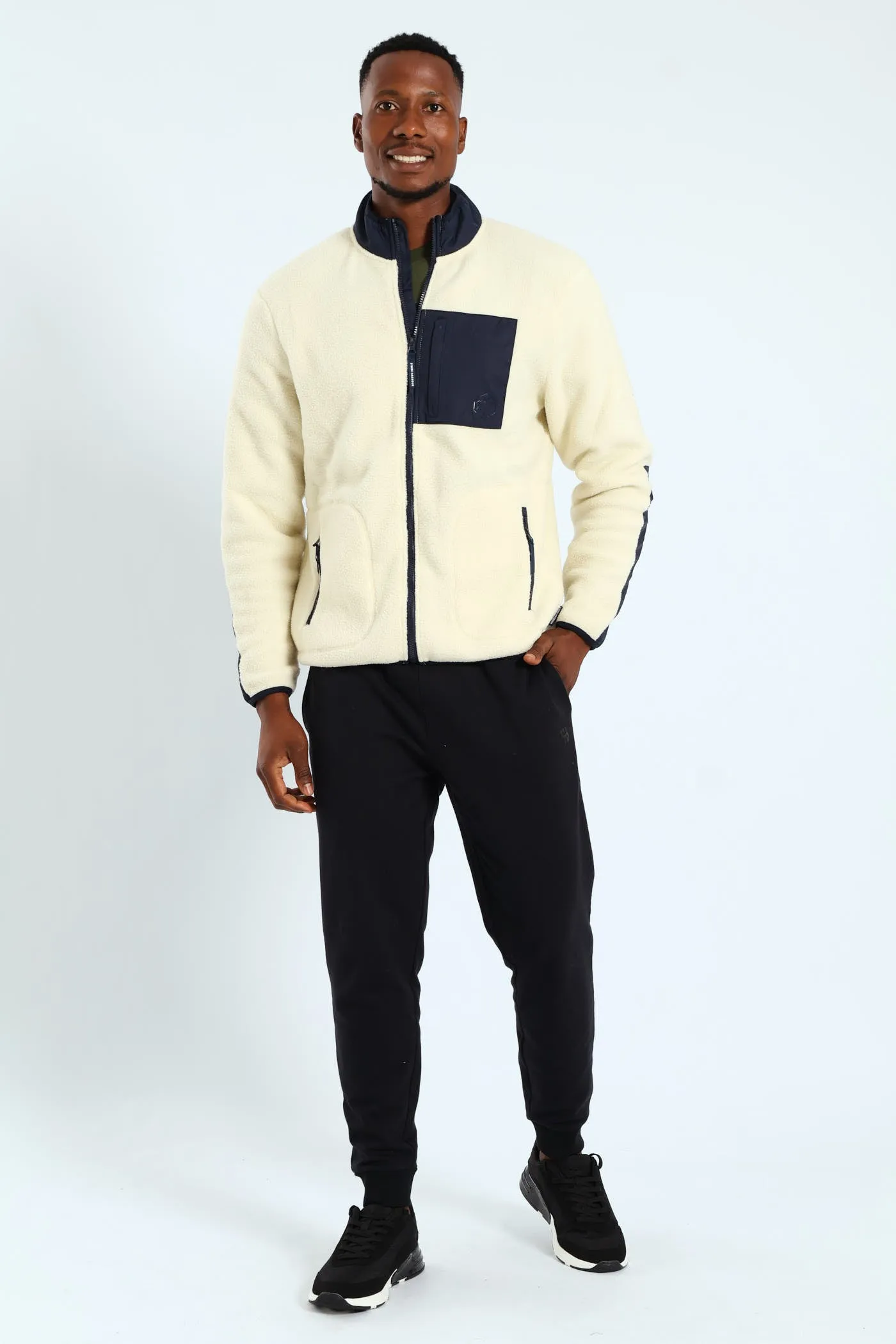 Polar Fleece Nylon Combo Zip Through Jacket - Light Stone/Navy sold by Edgars product image thumbnail 3