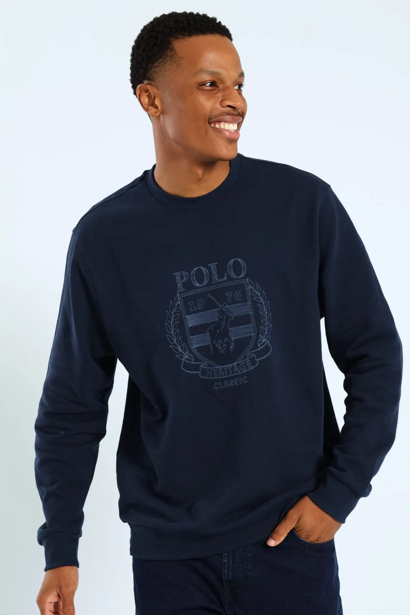 Miles Embroidered Sweater - Navy sold by Edgars