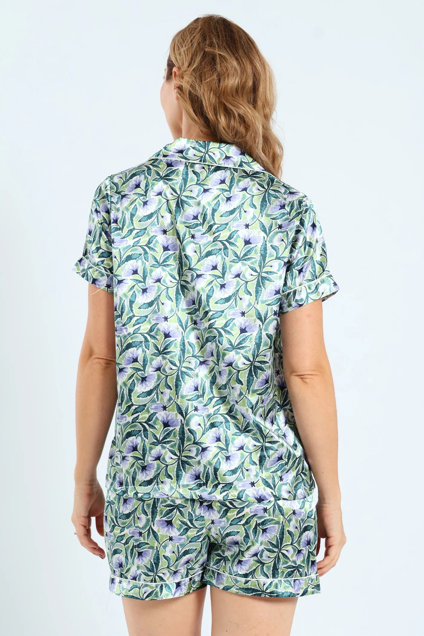 Satin Floral Sketch Button Through & Short Set - Mid Green sold by Edgars product image thumbnail 4