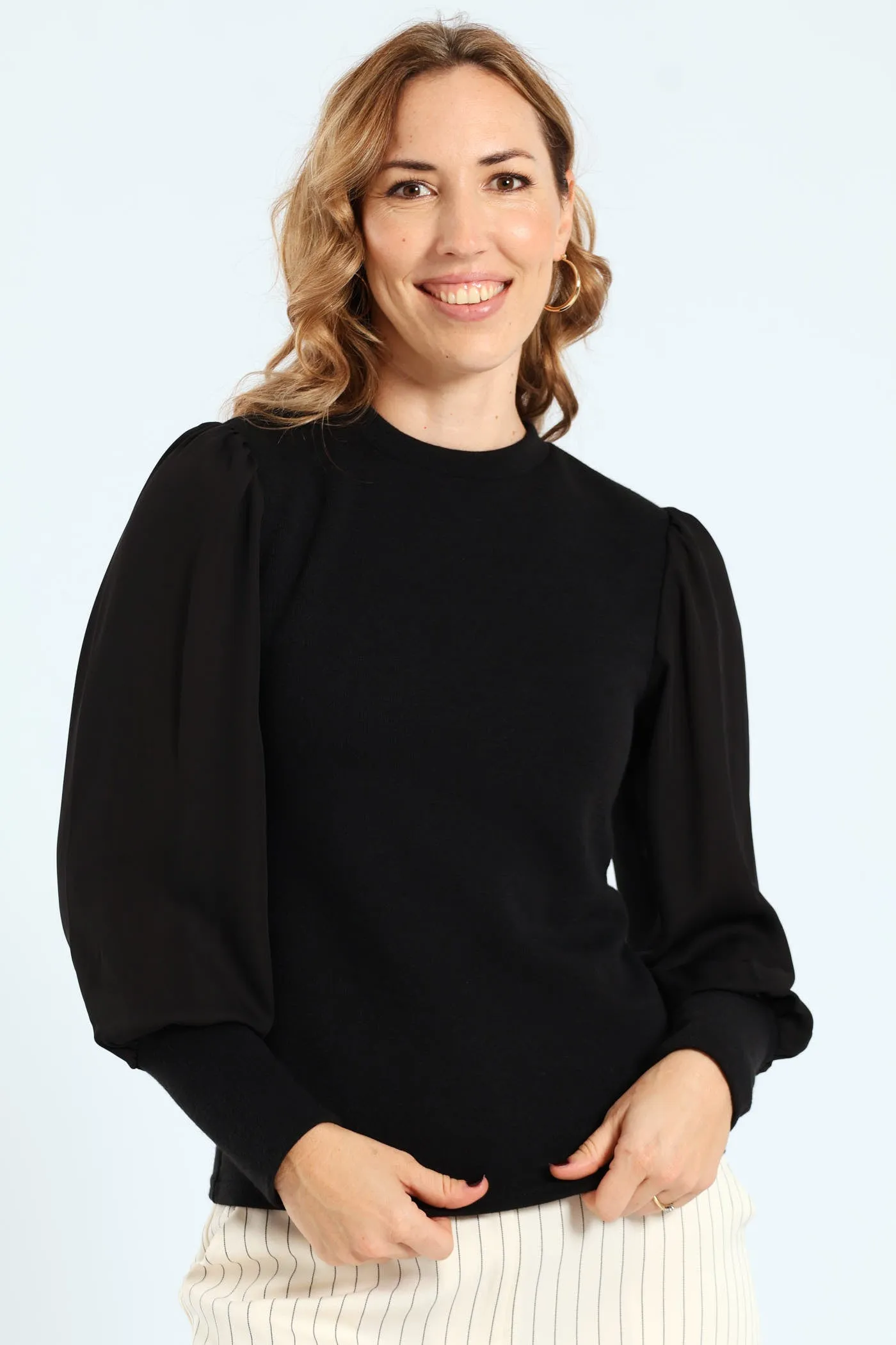 Textured Knitwear Combo Blouse - Black sold by Edgars