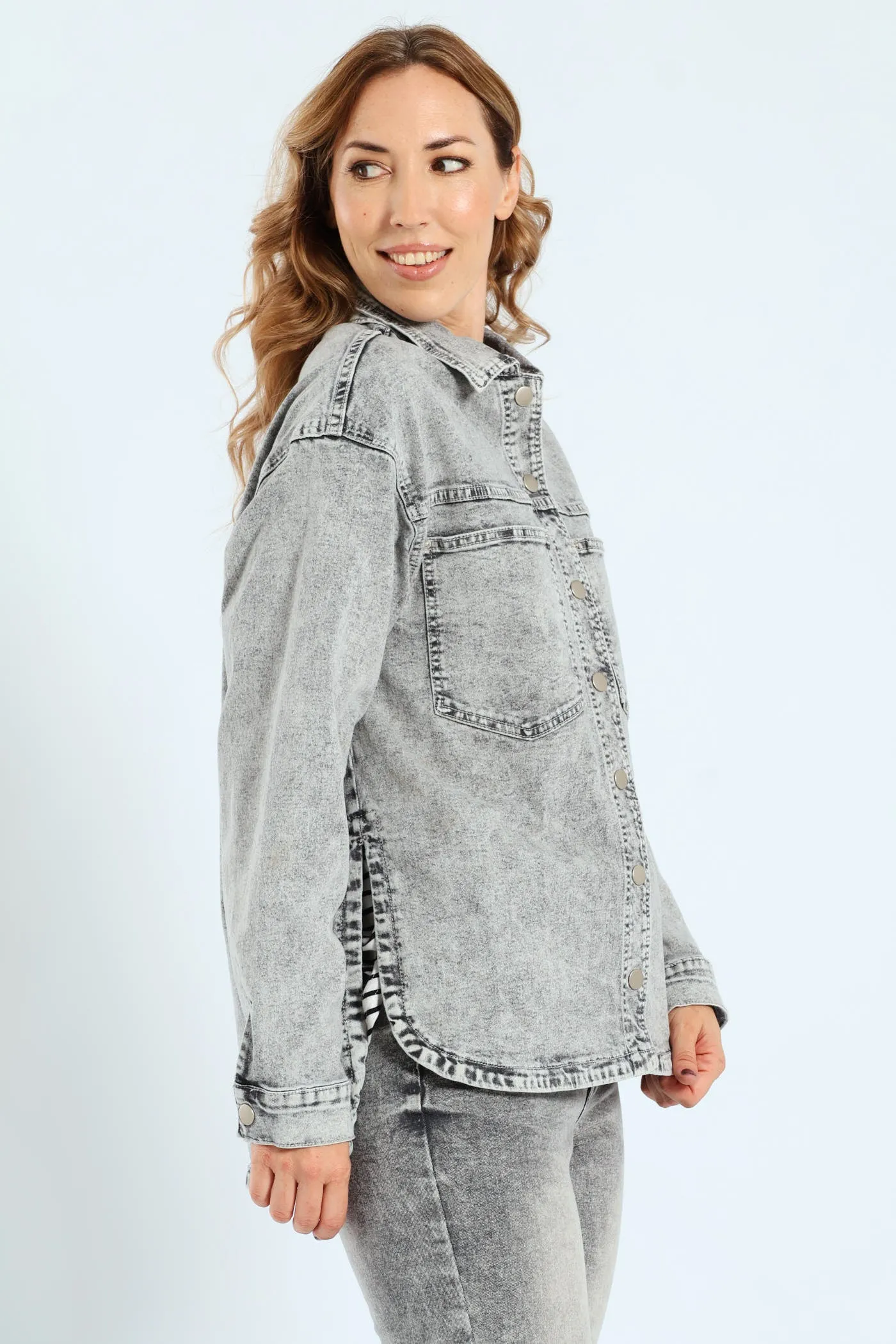 Curved Hem Stretch Denim Shacket - Salty Grey sold by Edgars product image thumbnail 5