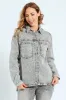 Curved Hem Stretch Denim Shacket - Salty Grey sold by Edgars 