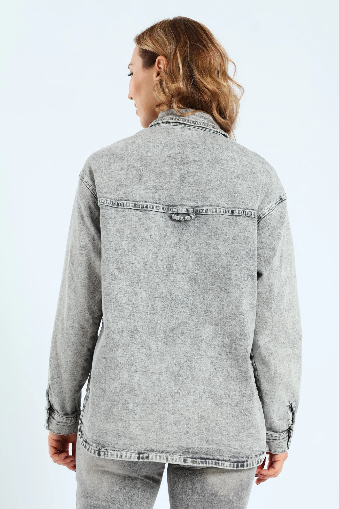 Curved Hem Stretch Denim Shacket - Salty Grey sold by Edgars product image thumbnail 3