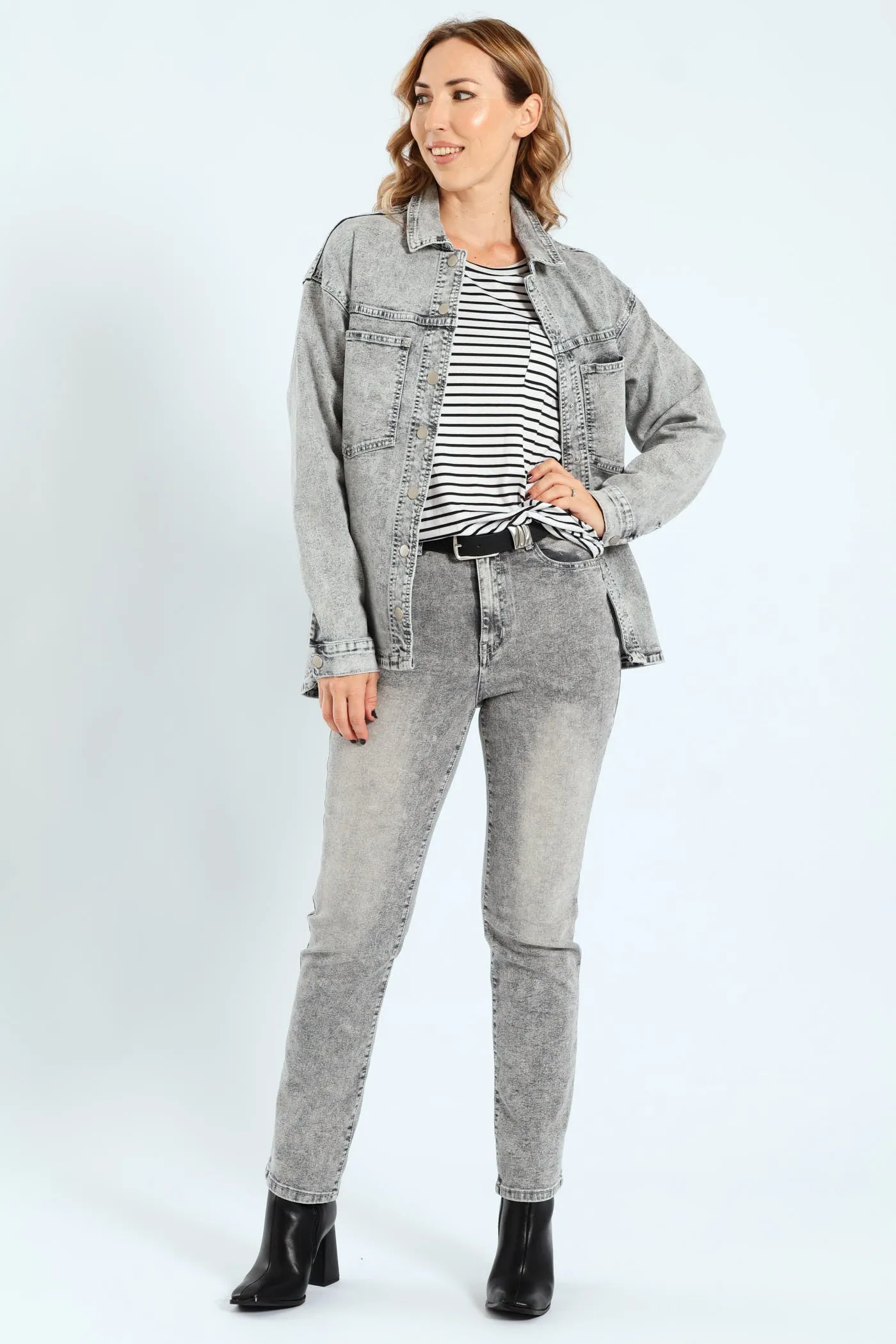 Curved Hem Stretch Denim Shacket - Salty Grey sold by Edgars product image thumbnail 4