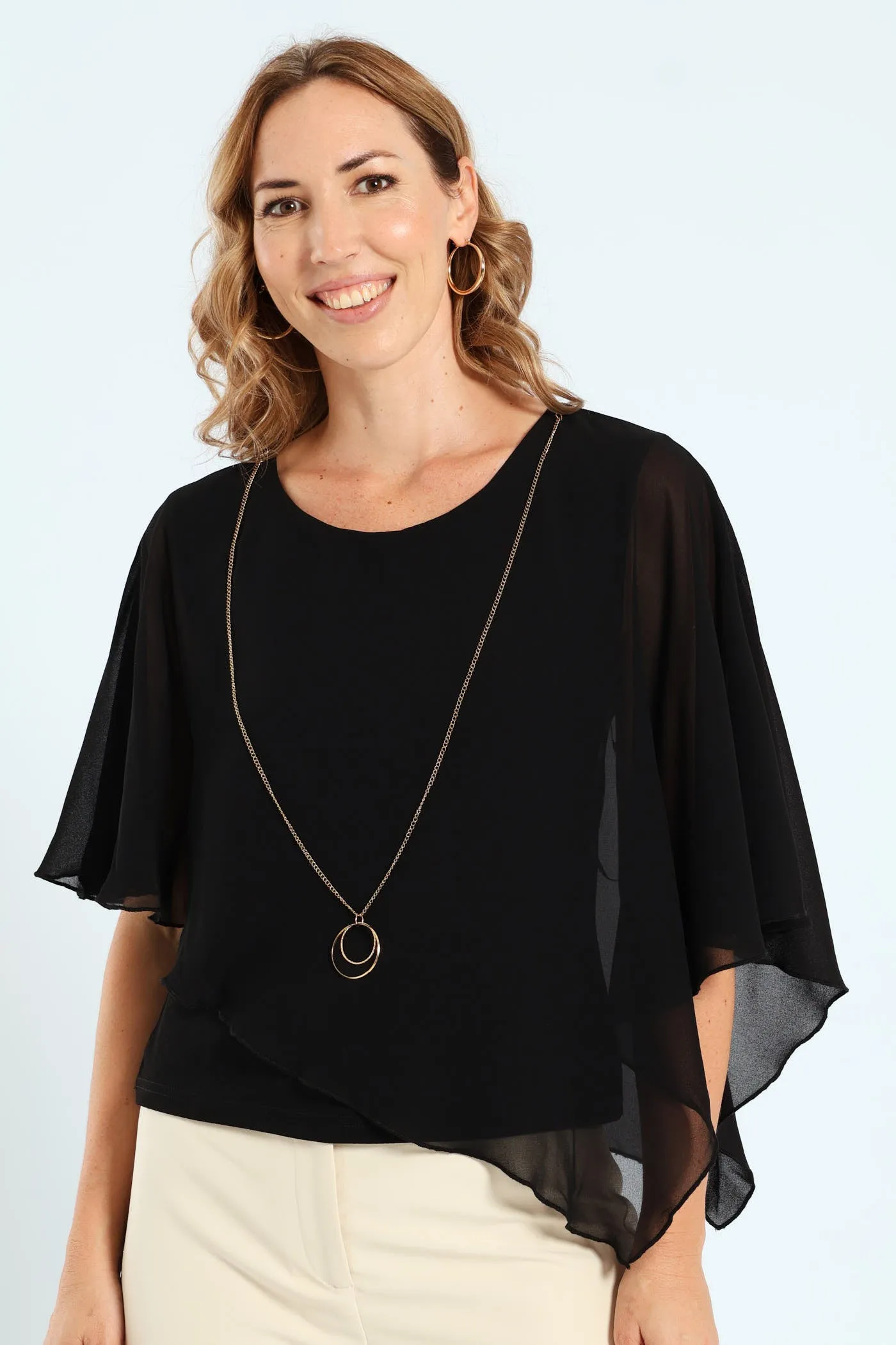 Chiffon Overlay Blouse - Black sold by Edgars