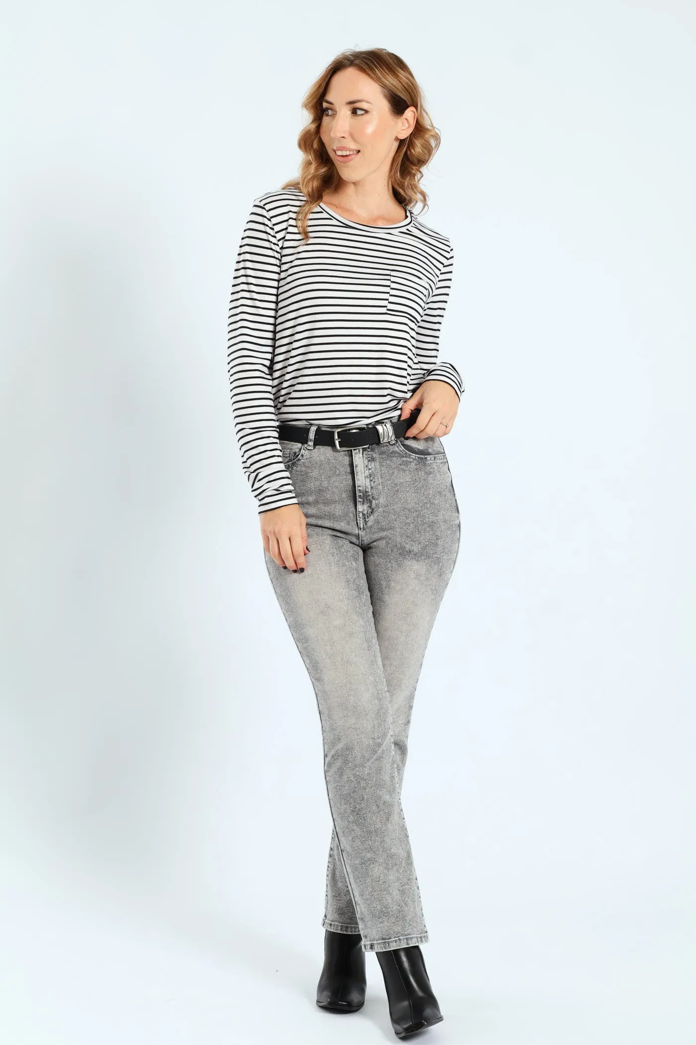 Hi-Rise Belted Straight Leg Denim - Salty Grey sold by Edgars product image thumbnail 4