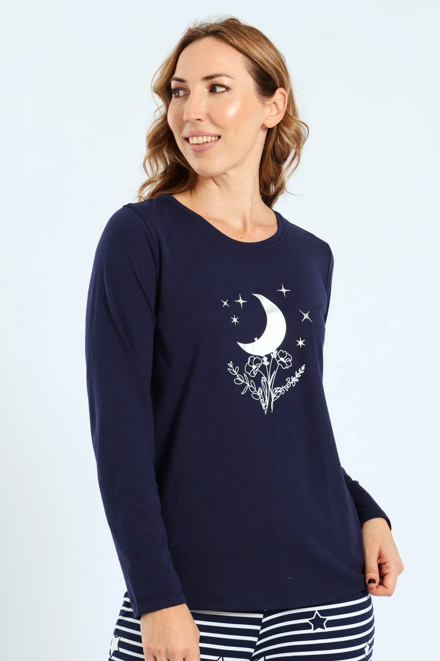 Flower Moon Basic Screen Tee - Navy sold by Edgars