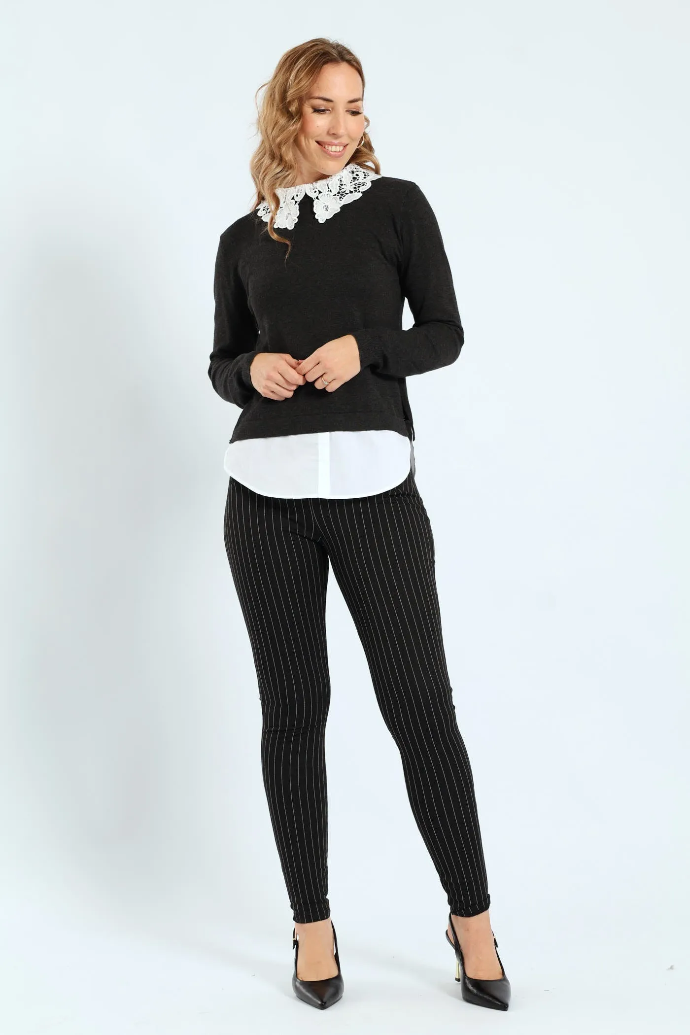 Pinstripe Ponte Skinny Pants - Black/Grey sold by Edgars product image thumbnail 4