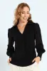 V-Neck Collared Knitwear Combo Blouse - Black sold by Edgars