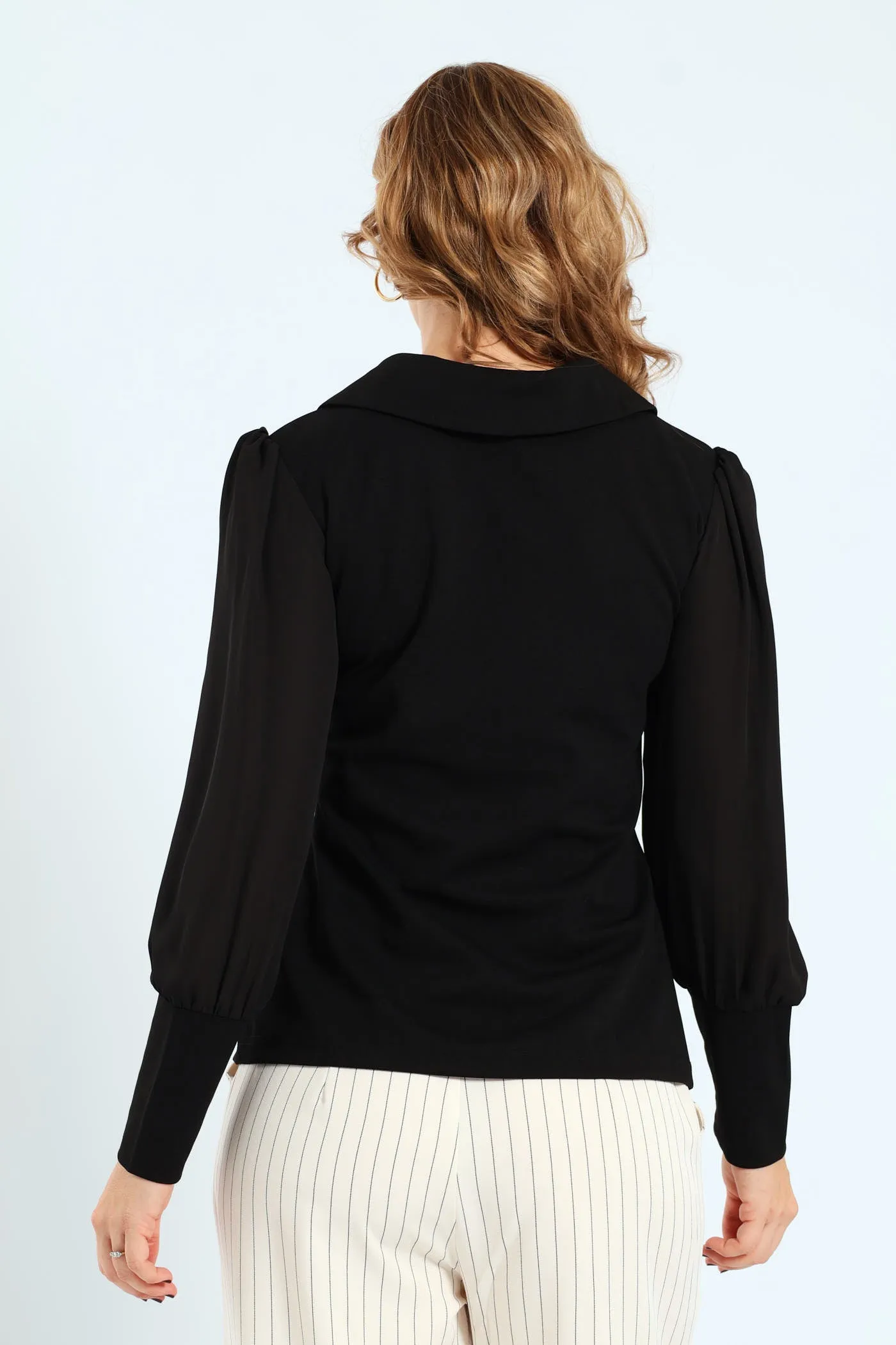 V-Neck Collared Knitwear Combo Blouse - Black sold by Edgars product image thumbnail 4