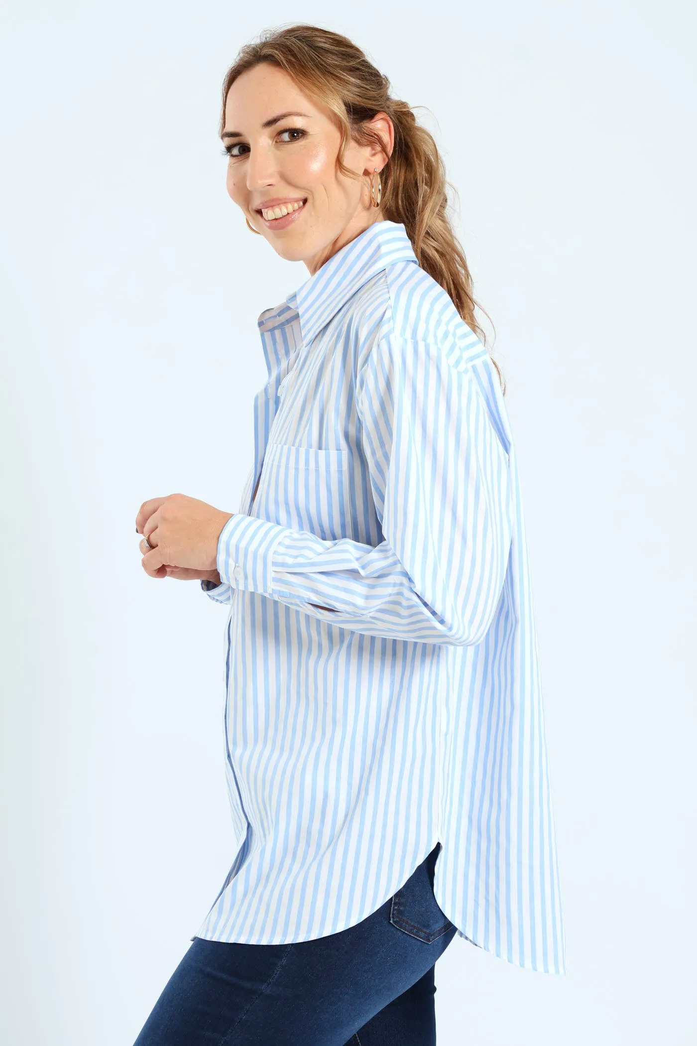 Long Sleeve Oversized Stripe Poplin Shirt - White/Blue sold by Edgars product image thumbnail 2