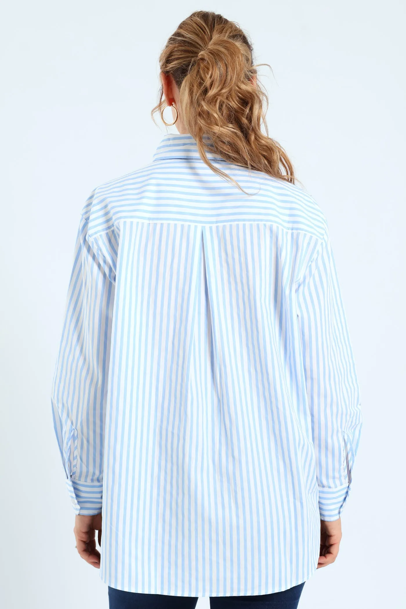 Long Sleeve Oversized Stripe Poplin Shirt - White/Blue sold by Edgars product image thumbnail 3