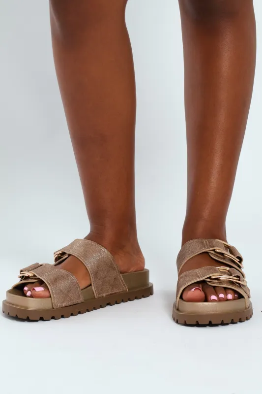 Metallic Double Strap Mule Sandal - Rose Gold sold by Edgars