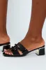 Metal Insert Heel Mule With Wide Vamp & Trim - Black sold by Edgars