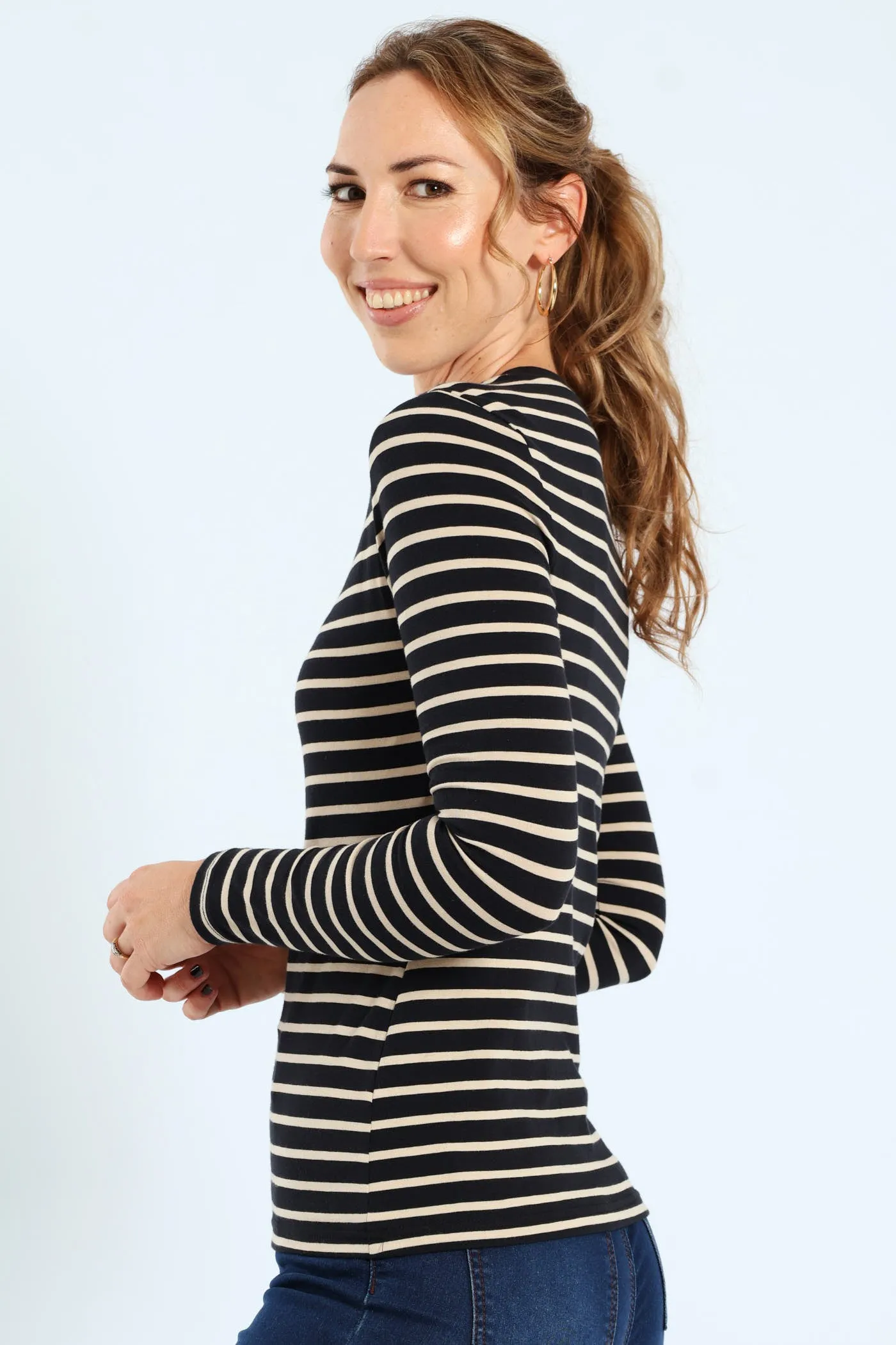 Cotton Lycra Striped Crew Top - Black/Tan sold by Edgars product image thumbnail 2