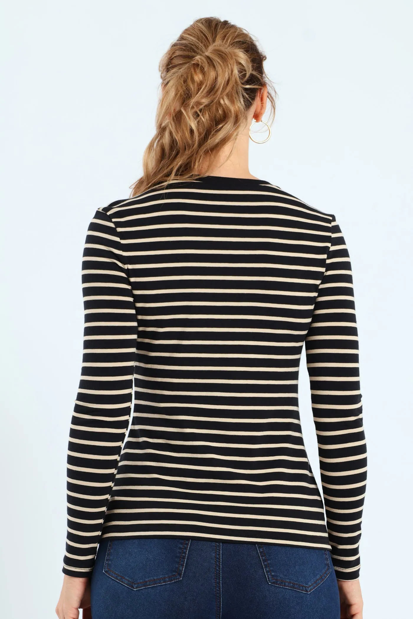 Cotton Lycra Striped Crew Top - Black/Tan sold by Edgars product image thumbnail 3
