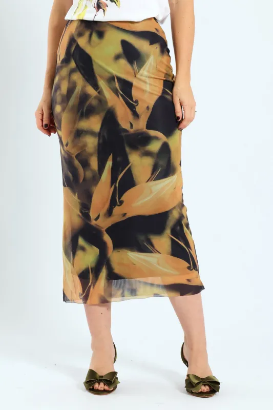 Pull-On Column Mesh Midaxi Skirt - Mustard sold by Edgars