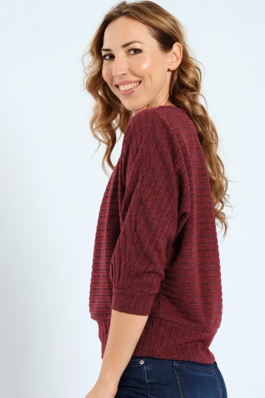 3/4 Sleeve Dolman Ribbed Top - Plum sold by Edgars