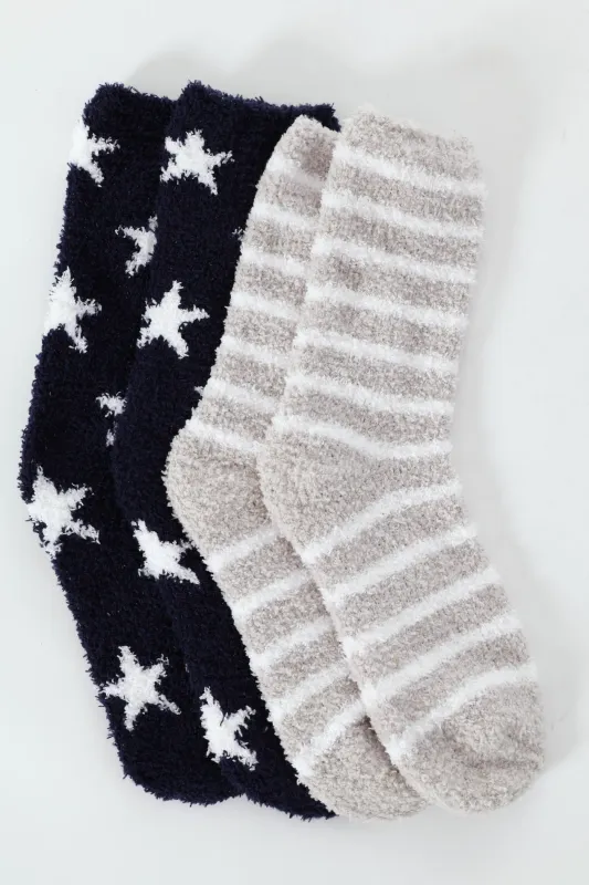 2 Pack Stars & Stripe Cosy Socks  - Navy sold by Edgars