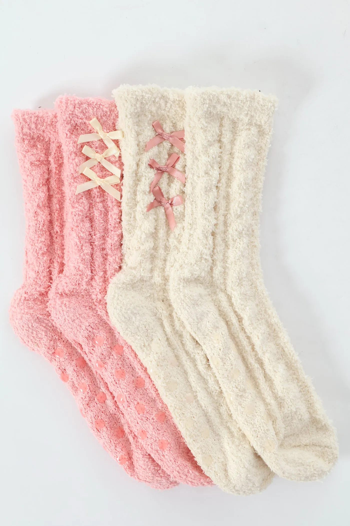 2 Pack Cosy Bows Sock - White/Pink sold by Edgars