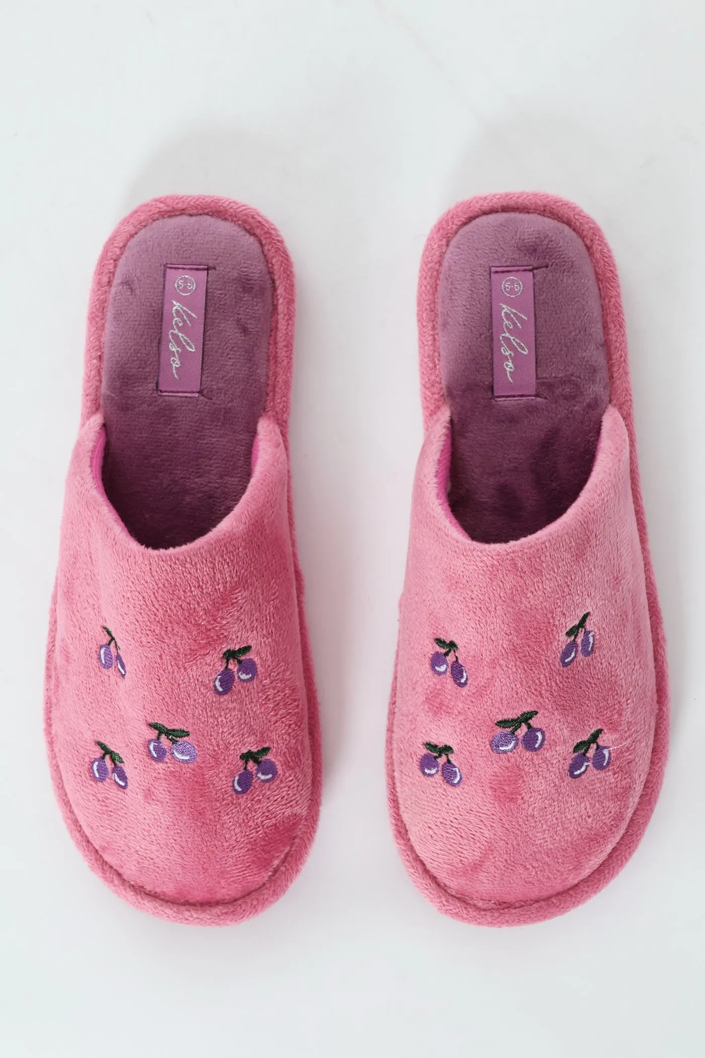 Cherry Embroidered Slipper - Mauve sold by Edgars