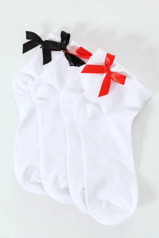 2 Pack Mid Crew Bow Socks - White sold by Edgars