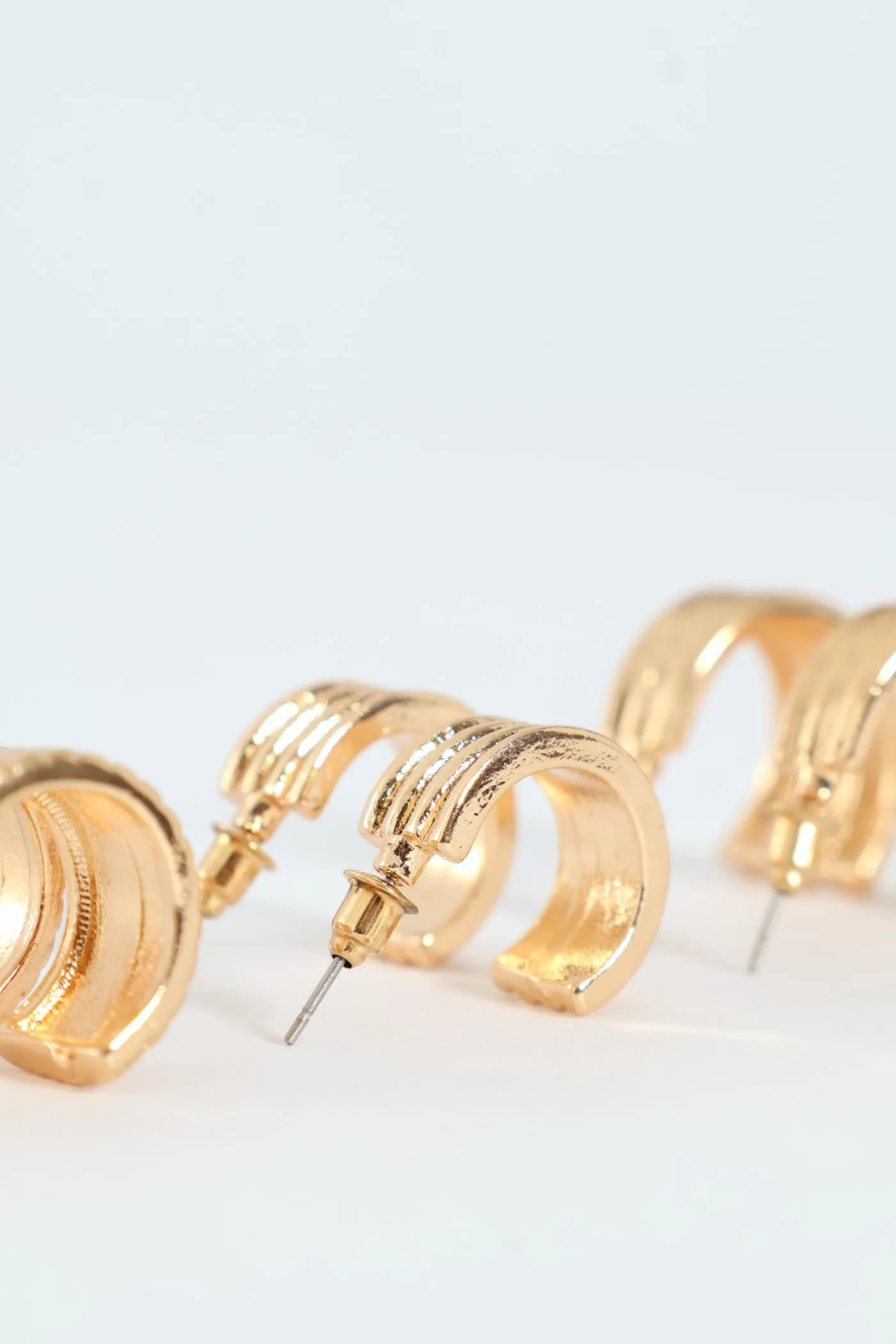 3 Pack Fluted Small Hoops Earrings - Gold sold by Edgars product image thumbnail 2