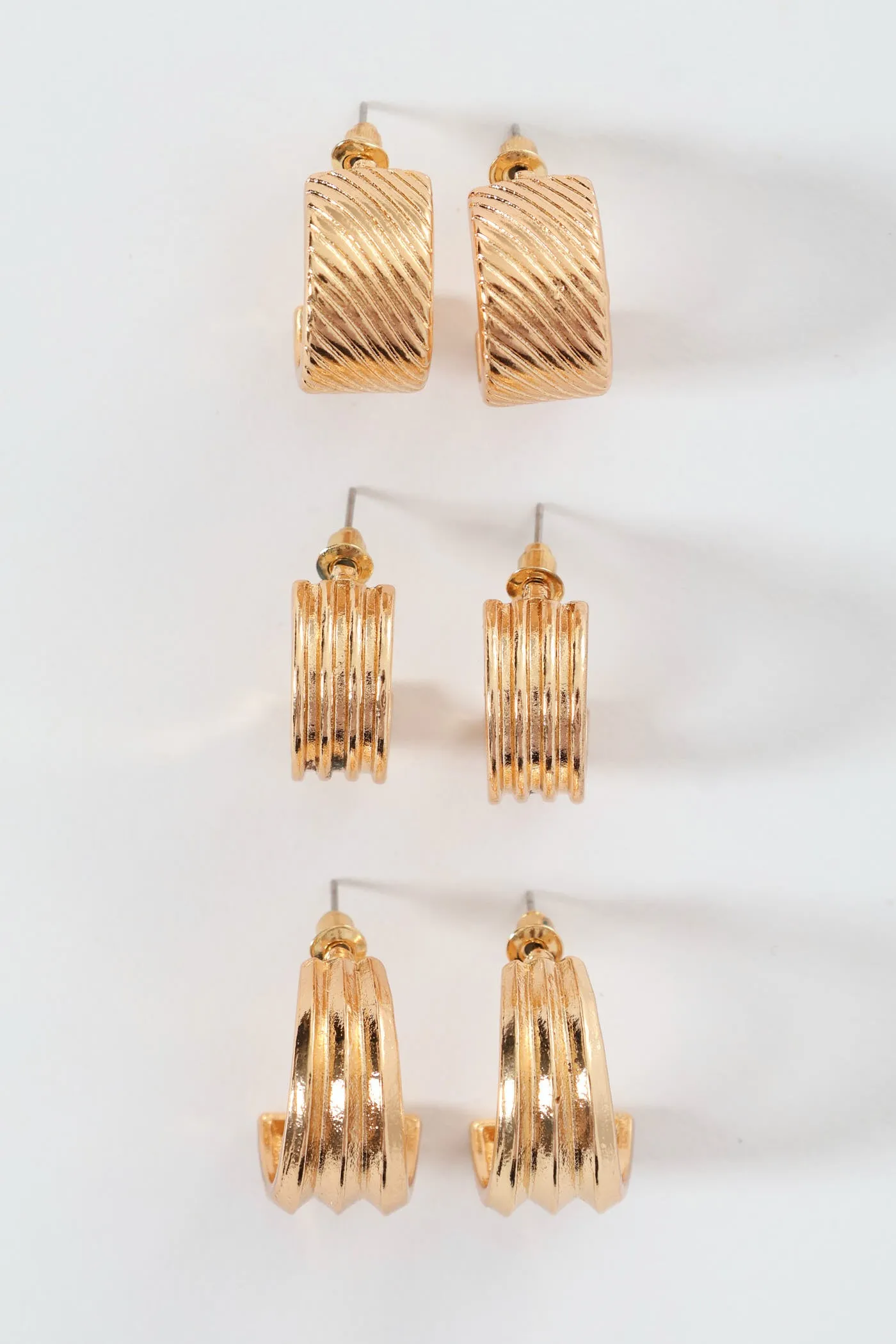 3 Pack Fluted Small Hoops Earrings - Gold sold by Edgars