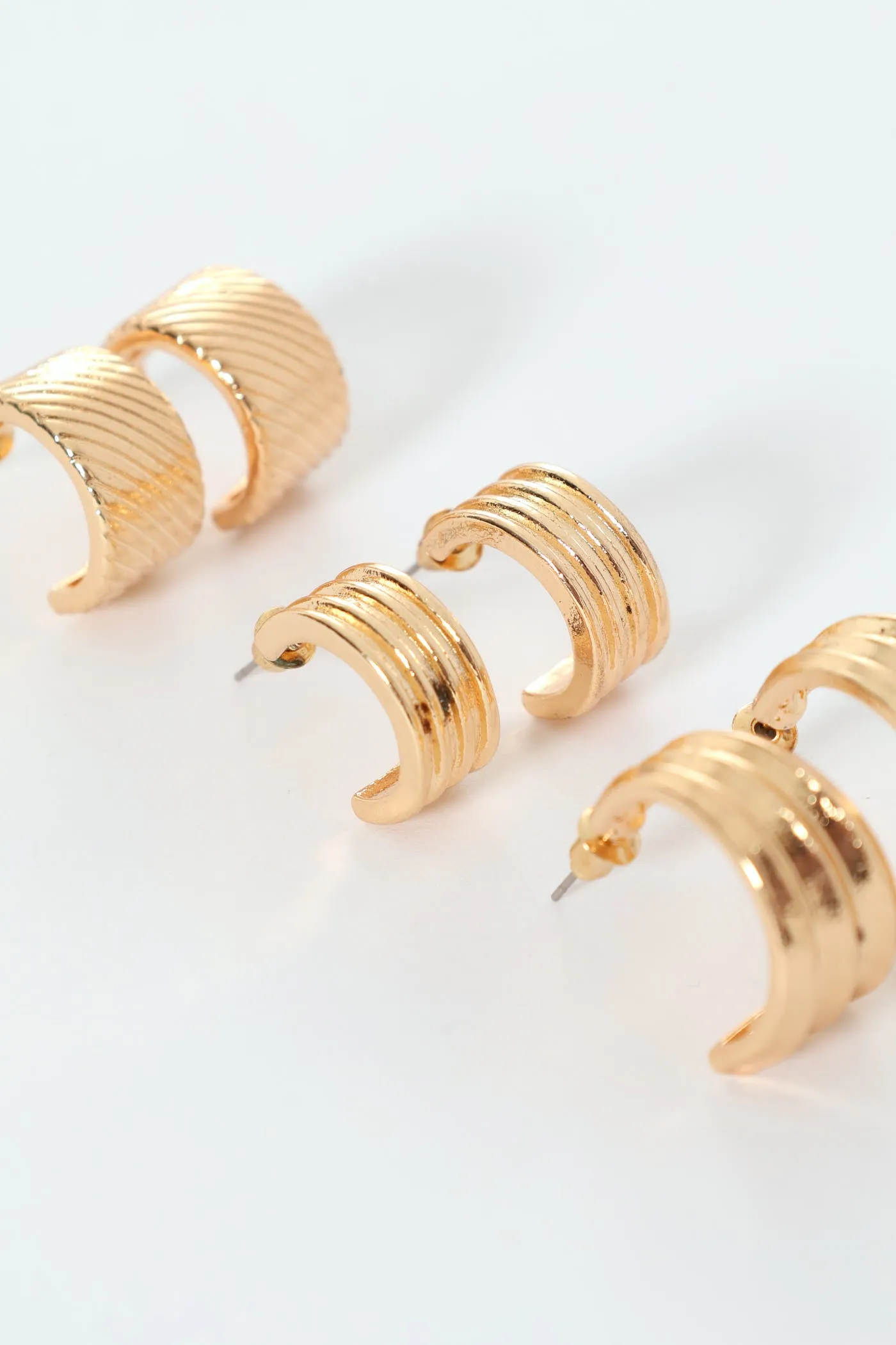 3 Pack Fluted Small Hoops Earrings - Gold sold by Edgars product image thumbnail 3
