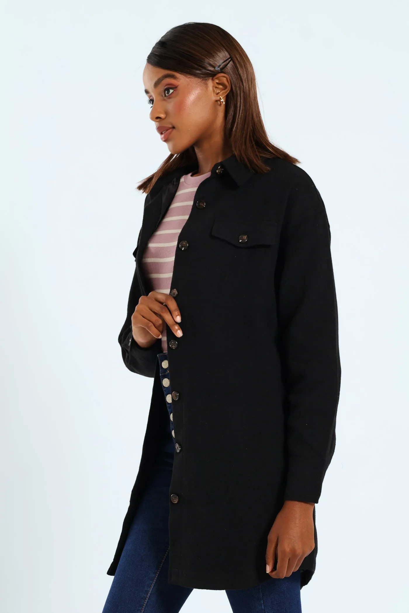 Curved Hem Lined Melton Shacket - Black sold by Edgars product image thumbnail 4