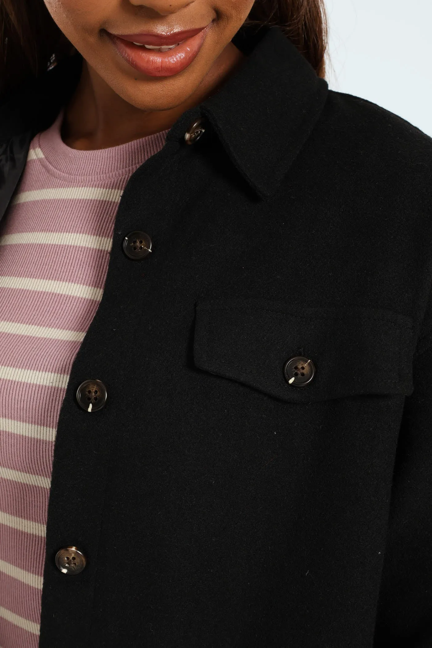 Curved Hem Lined Melton Shacket - Black sold by Edgars product image thumbnail 2