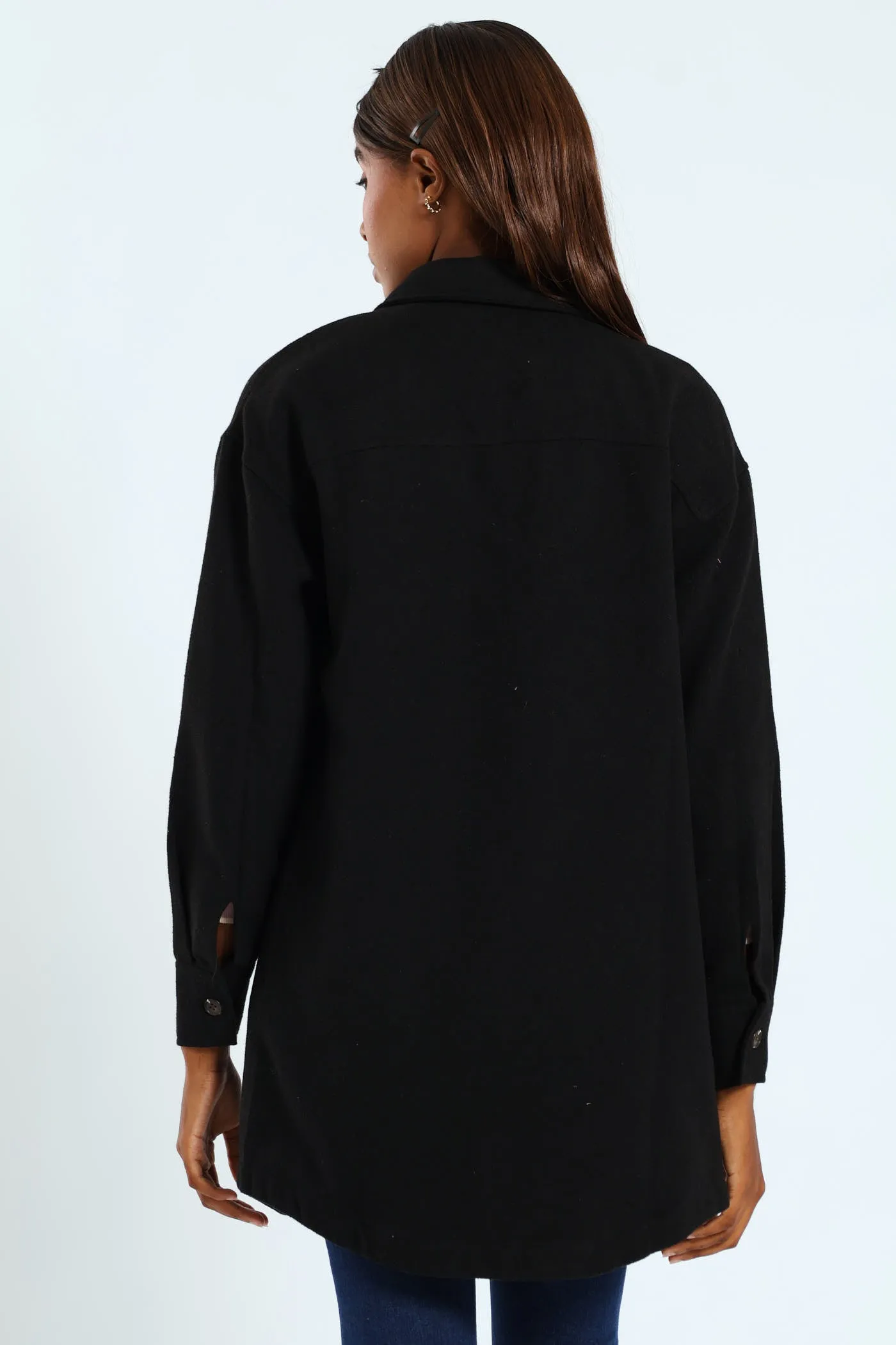 Curved Hem Lined Melton Shacket - Black sold by Edgars product image thumbnail 3