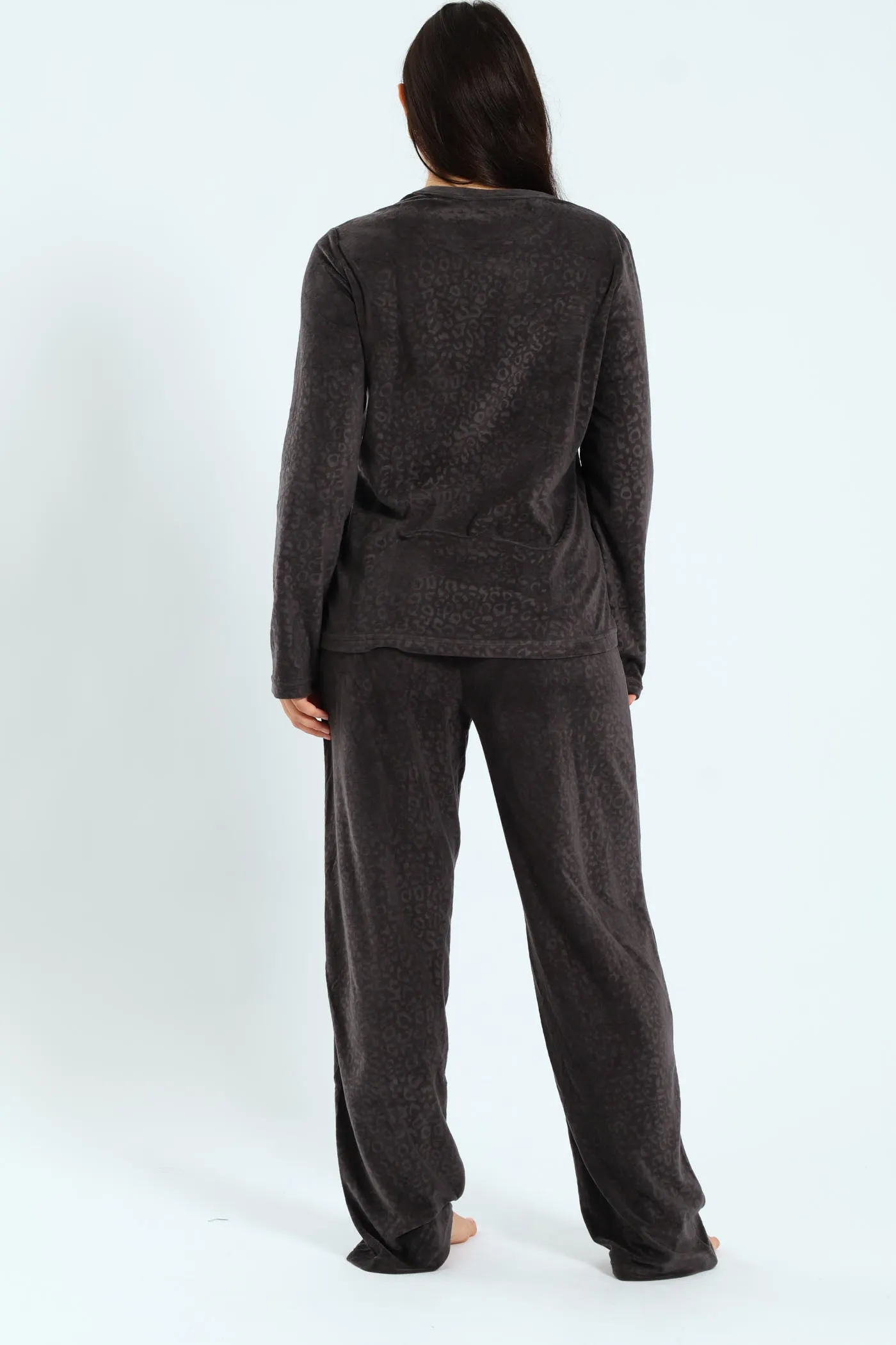 Long Sleeve Embossed Animal Print Top & Pants Set - Charcoal sold by Edgars product image thumbnail 3