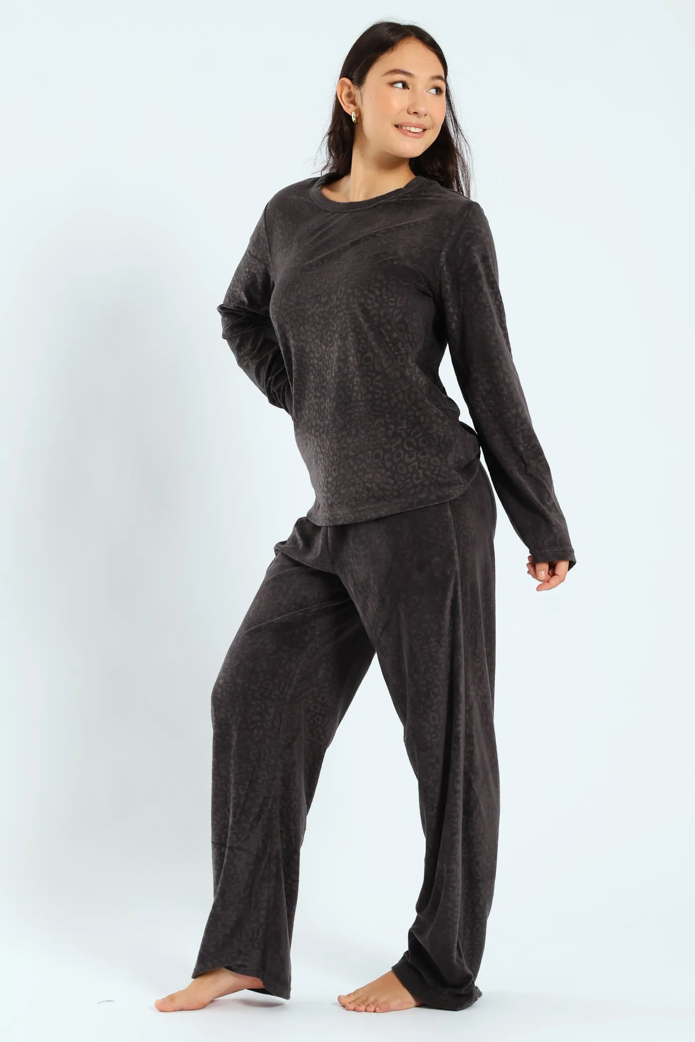 Long Sleeve Embossed Animal Print Top & Pants Set - Charcoal sold by Edgars product image thumbnail 4