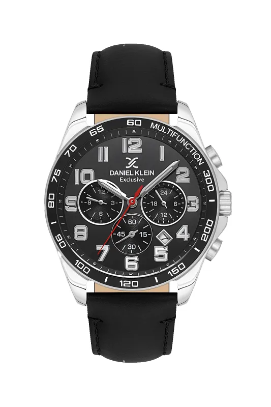 Stainless Steel Case & Black Dial Watch With Black Leather Strap - Silver sold by Edgars 